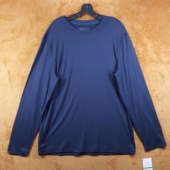 PERRY ELLIS Shirt Mens Large Navy Pullover Crew Deluxe Touch Soft Comfort - Picture 1 of 8